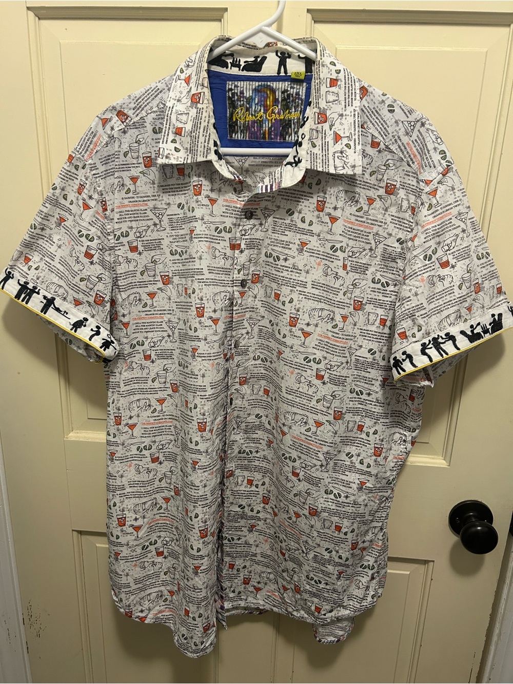 Robert Graham White Printed Short-Sleeve Button-Down Shirt with Martini Recipe